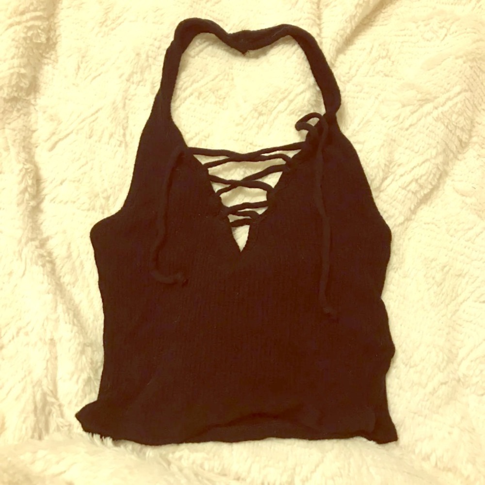 Lace-up halter crop top